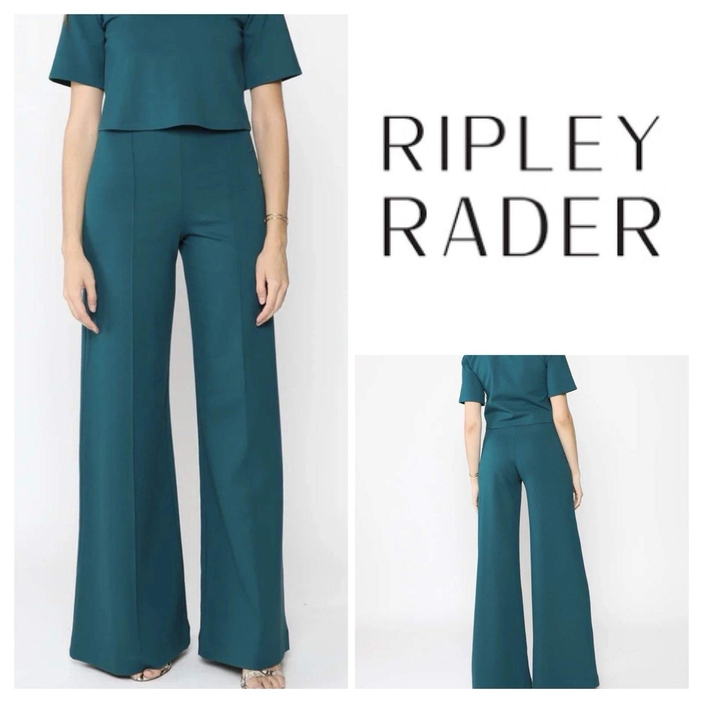 Ripley Rader Teal Green High Waisted Wide Leg Ponte Knit Pants Size 1